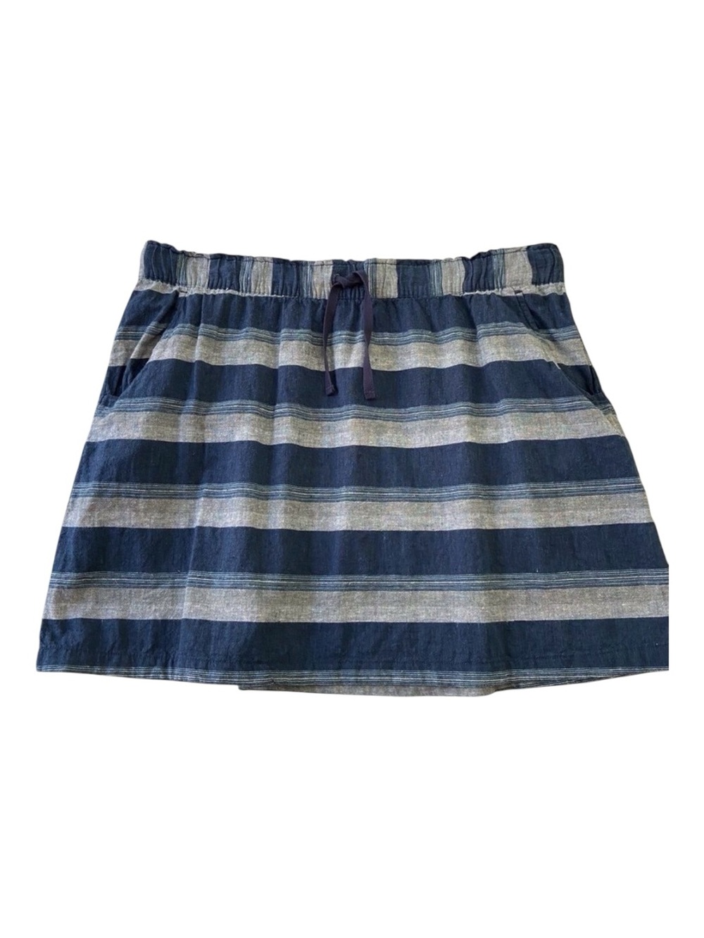 Patagonia blue skirt striped ajustable waist grey blue hemp cotton organic Large